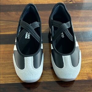 adidas Women's Black and Light Gray Cross-Strap Ballet Flats